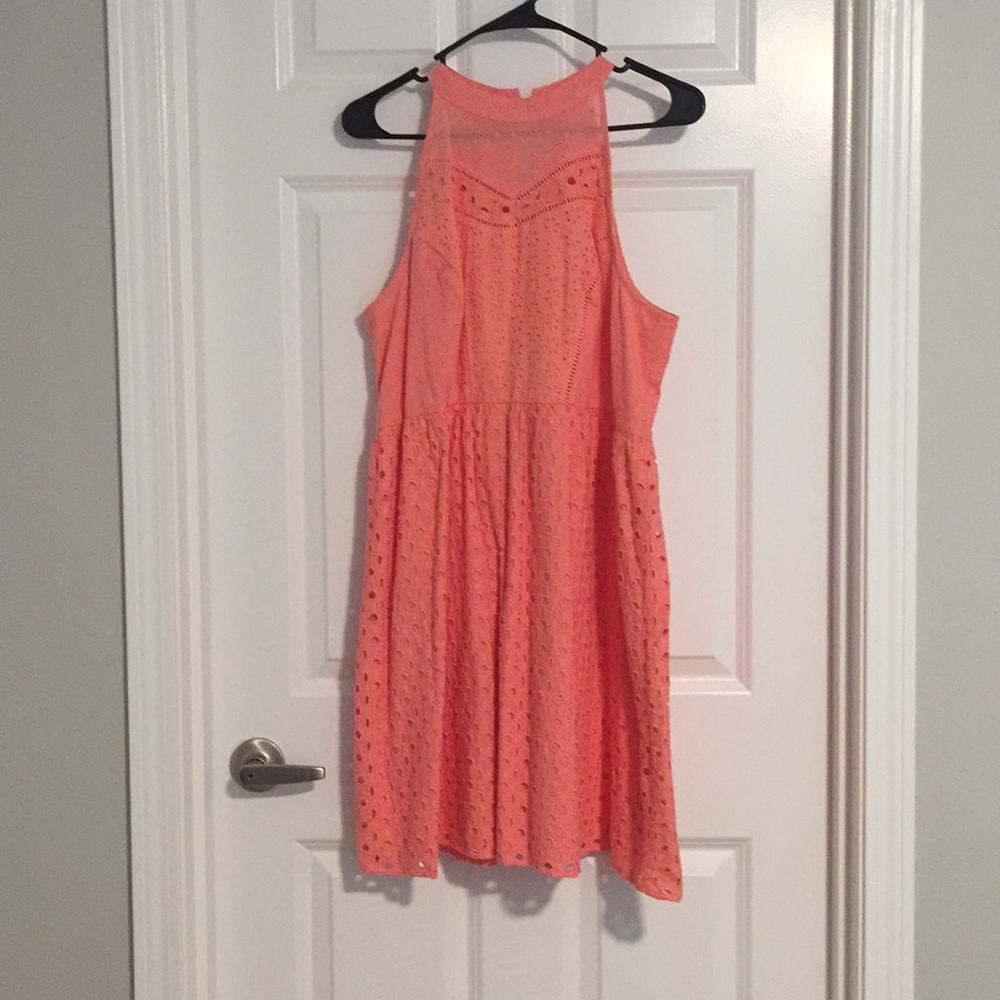 Coral pink halter neckline sundress